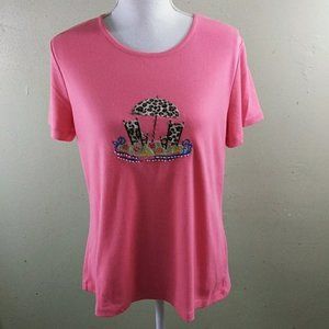 Mountain Lake Coral Beach Scene Cotton Blend T-shirt L NWOT